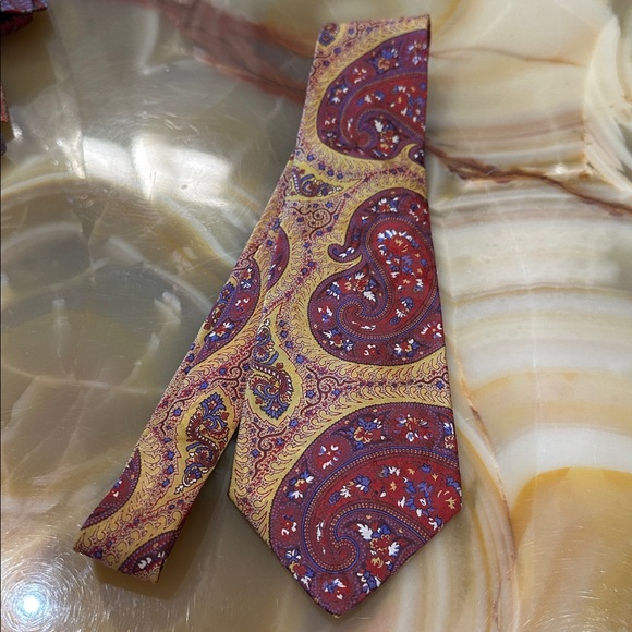 Vintage Yves St Laurent Paisley Silk Tie in Red and Yellow - Picture 1 of 4